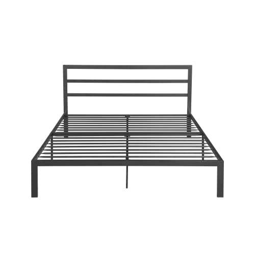 14 Inch Queen Size Black Metal Platform Bed with Spindle Headboard U7636