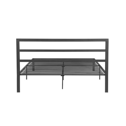 14 Inch Queen Size Black Metal Platform Bed with Spindle Headboard U7636