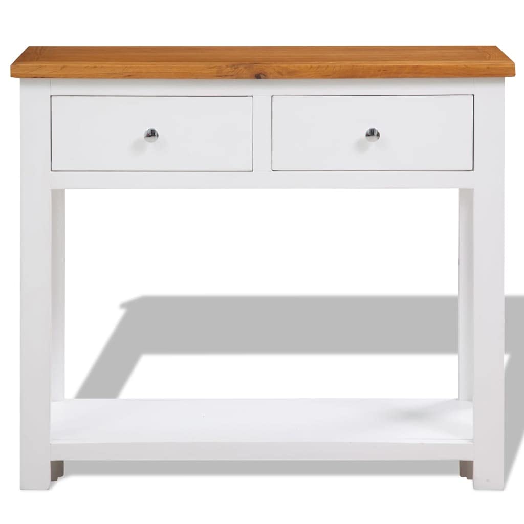 Solid Oak Wood Console Table with Two Drawers and Shelf Z939