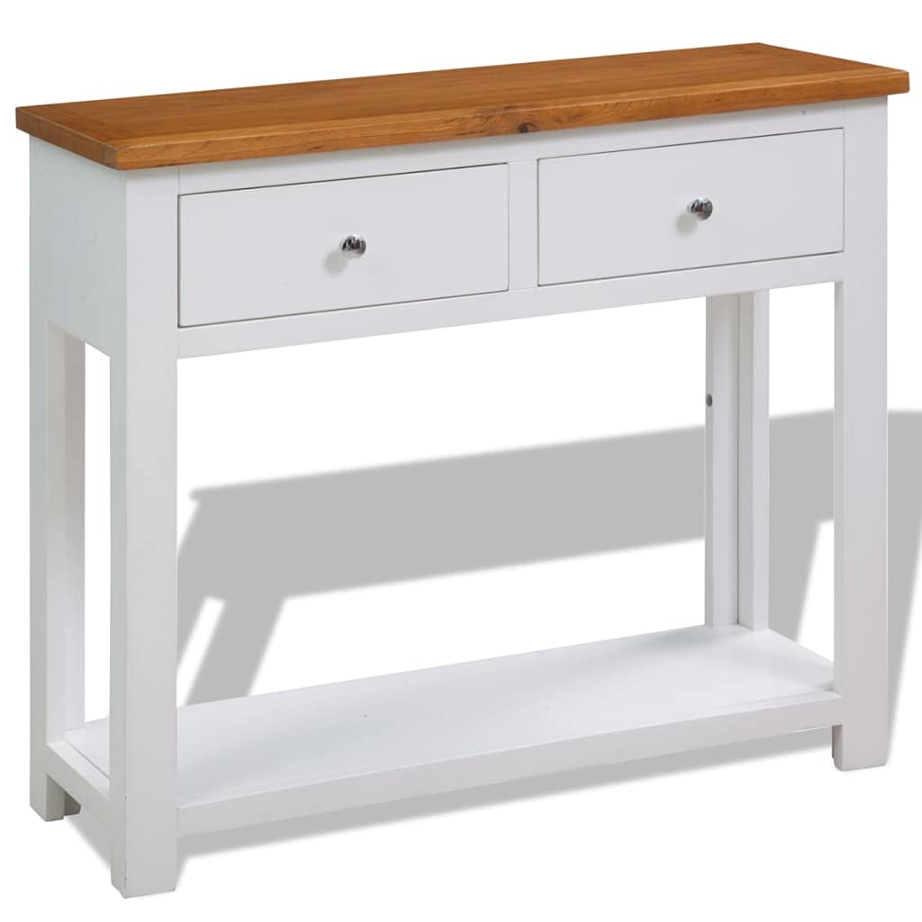Solid Oak Wood Console Table with Two Drawers and Shelf Z939