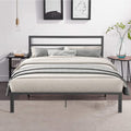 14 Inch Queen Size Black Metal Platform Bed with Spindle Headboard U7636