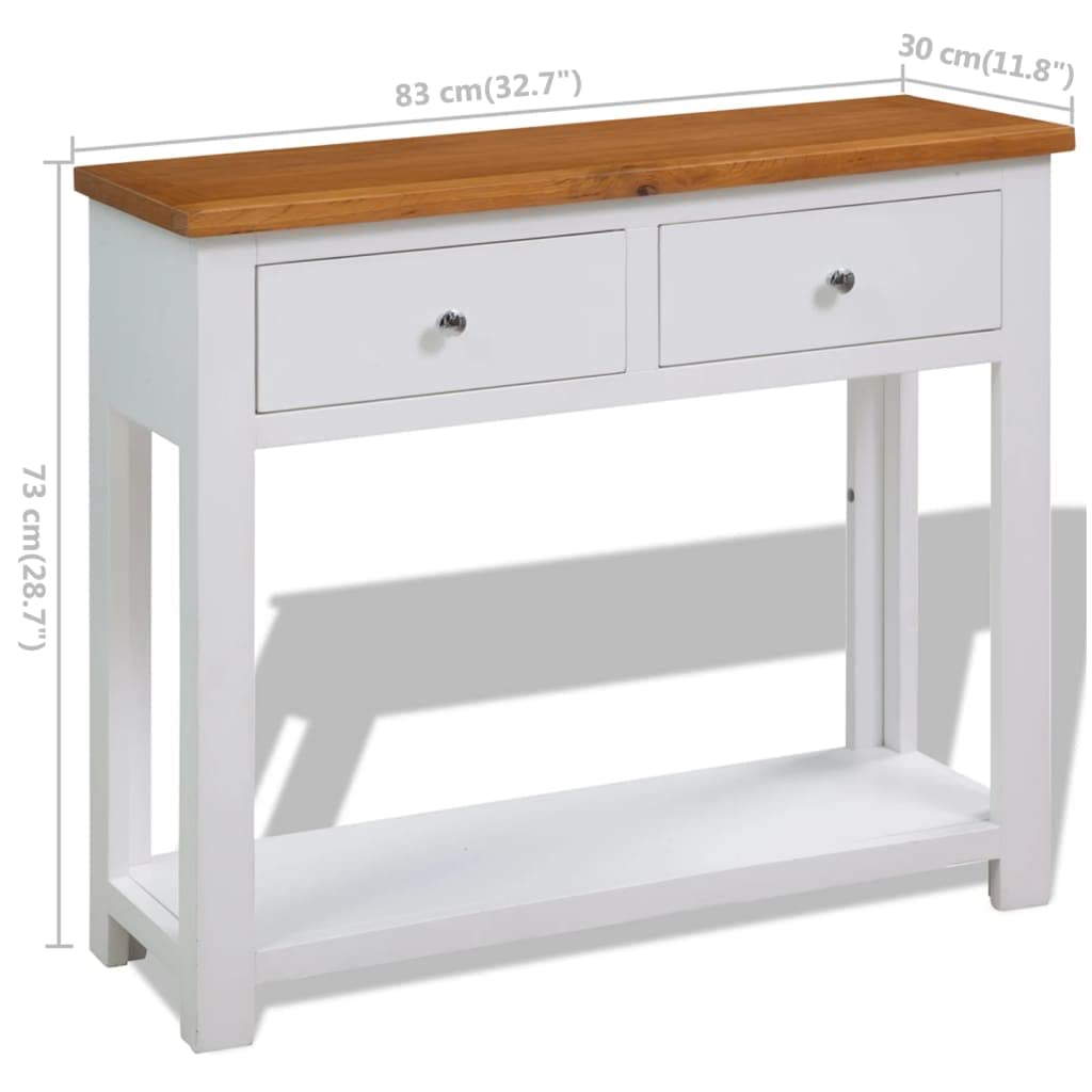 Solid Oak Wood Console Table with Two Drawers and Shelf Z939