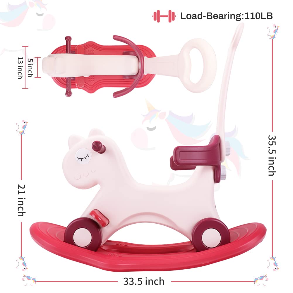 4 in 1 Rocking Horse Balance Bike Ride On Toy with Push Handle J152