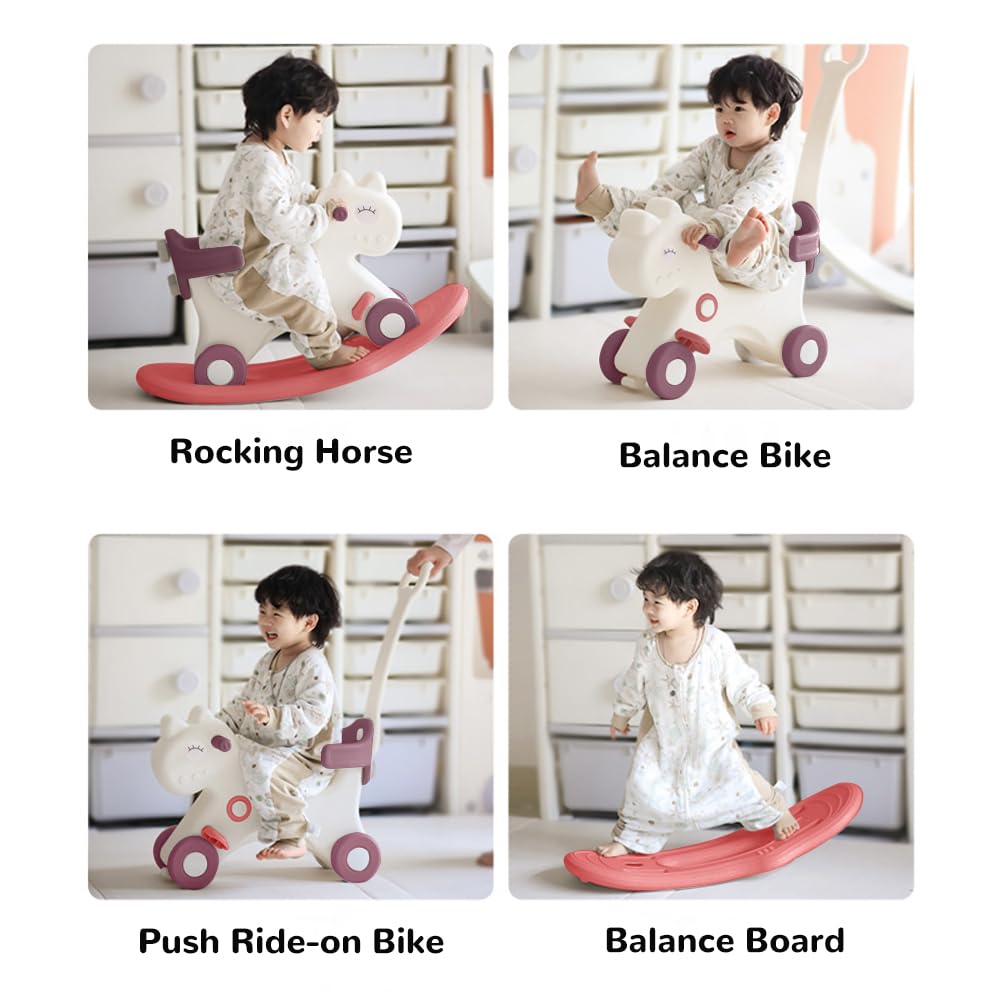 4 in 1 Rocking Horse Balance Bike Ride On Toy with Push Handle J152