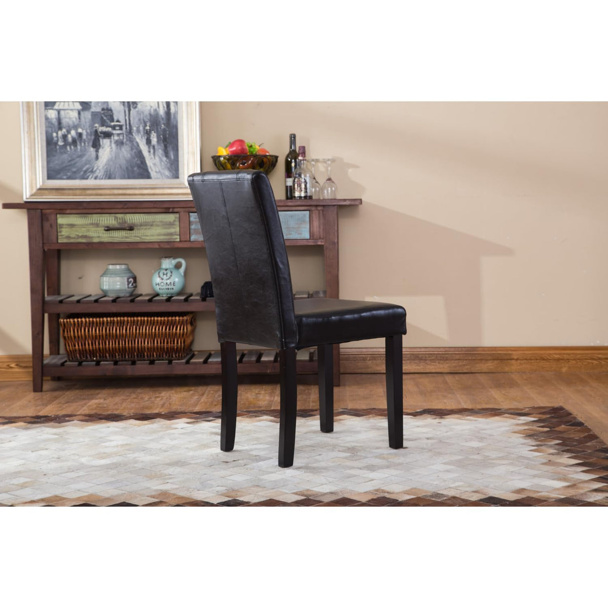 Black Faux Leather Parson Chair Set of 2 J739598