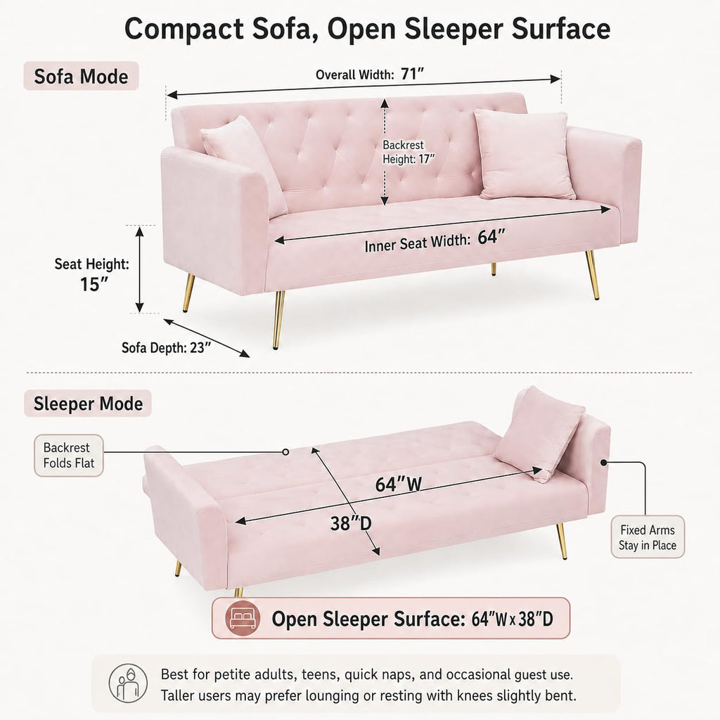 Pink Velvet Futon Sofa Bed F55310