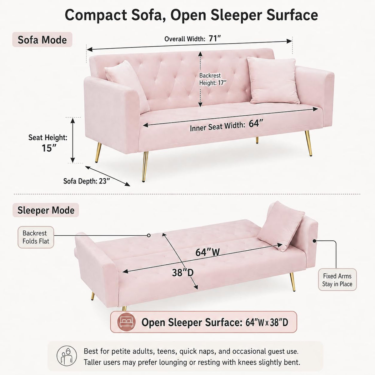 Pink Velvet Futon Sofa Bed F55310