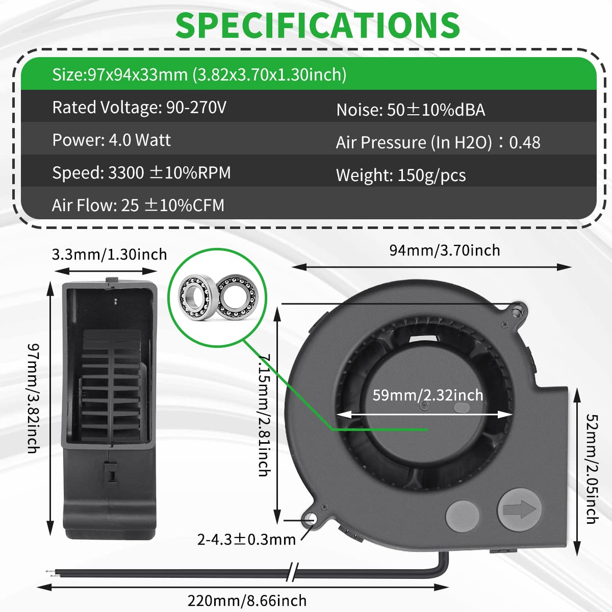110V-240V EC Brushless Blower Fan S837