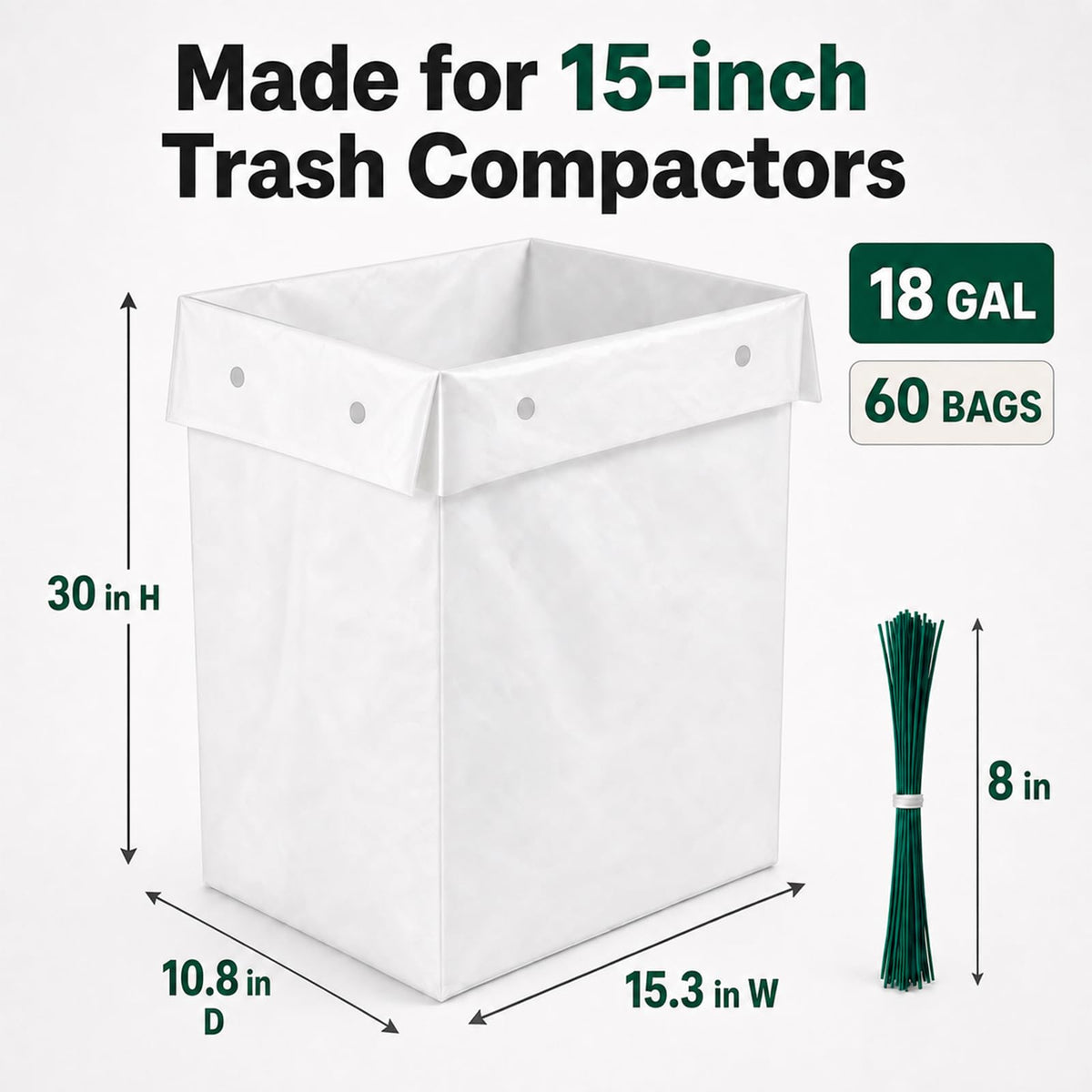 60pack 2.6 Mil 18 Gal Trash Compactor Bags J4614