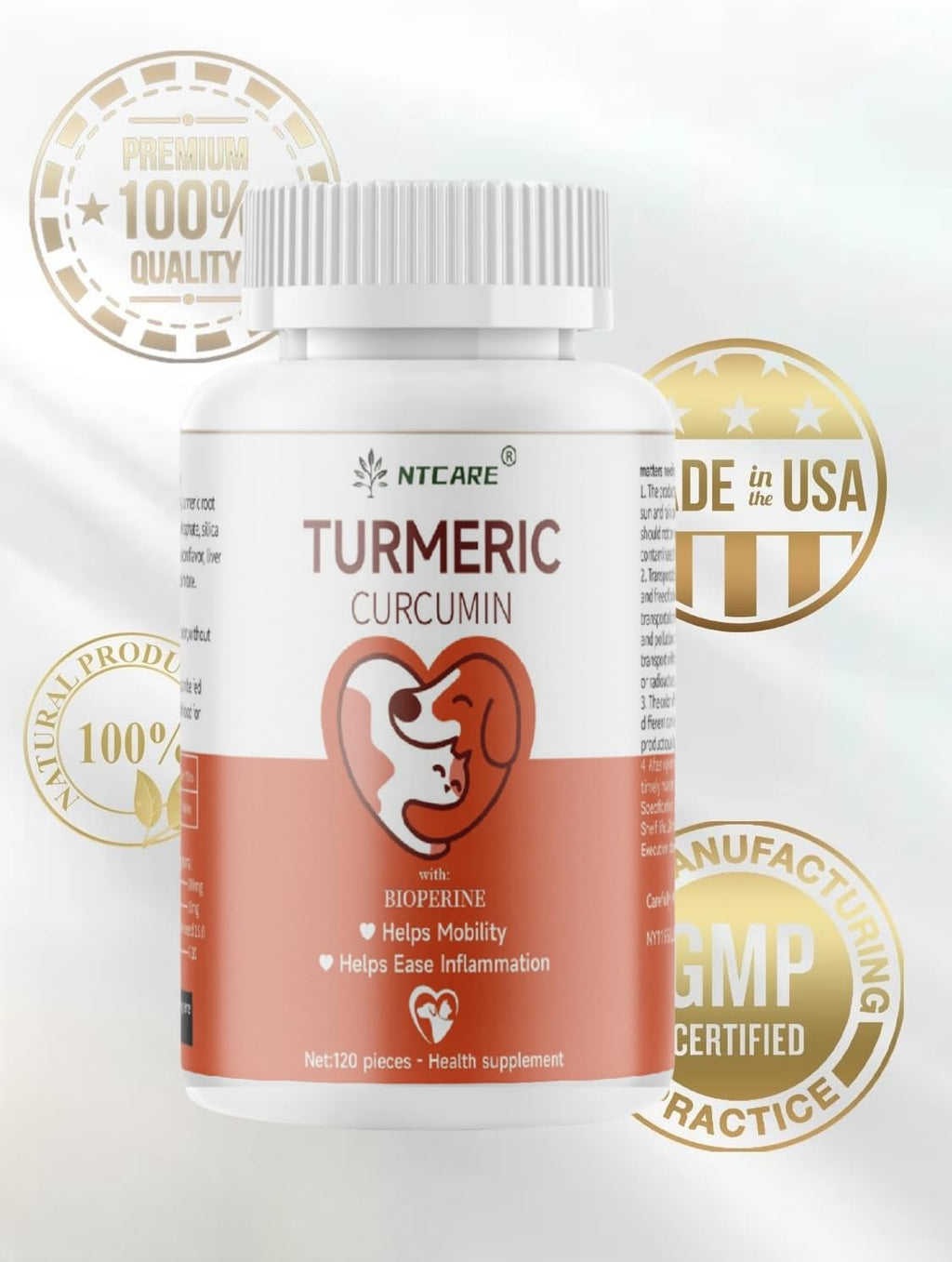 120 Chewable Tablets Turmeric Curcumin Dog Joint Support G876977