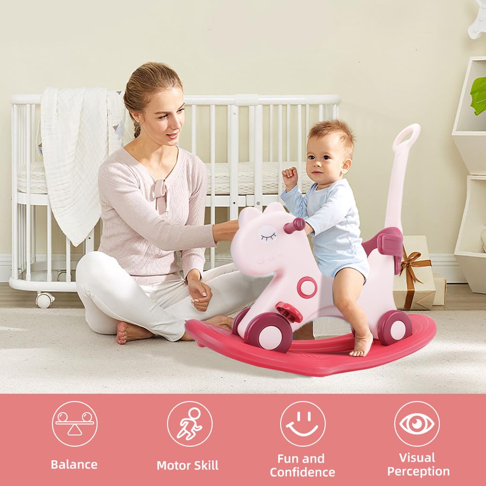 4 in 1 Rocking Horse Balance Bike Ride On Toy with Push Handle J152