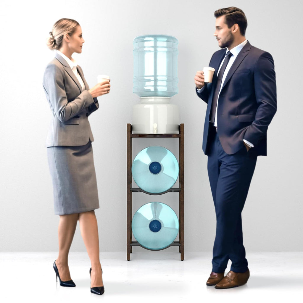 5 Gallon Water Jug Holder with Top Shelves, 3-Tiers Solid Wood Water Dispenser Stand K3592