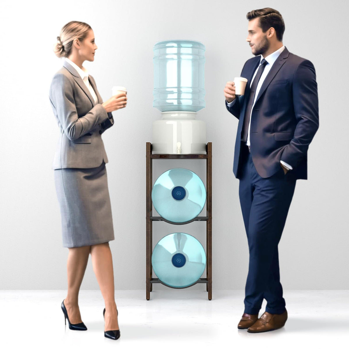 5 Gallon Water Jug Holder with Top Shelves, 3-Tiers Solid Wood Water Dispenser Stand K3592