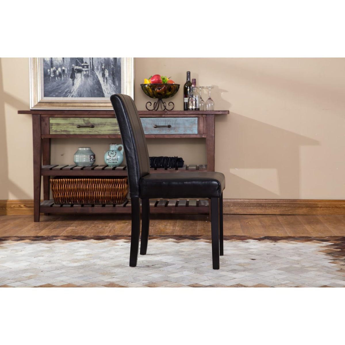 Black Faux Leather Parson Chair Set of 2 J739598