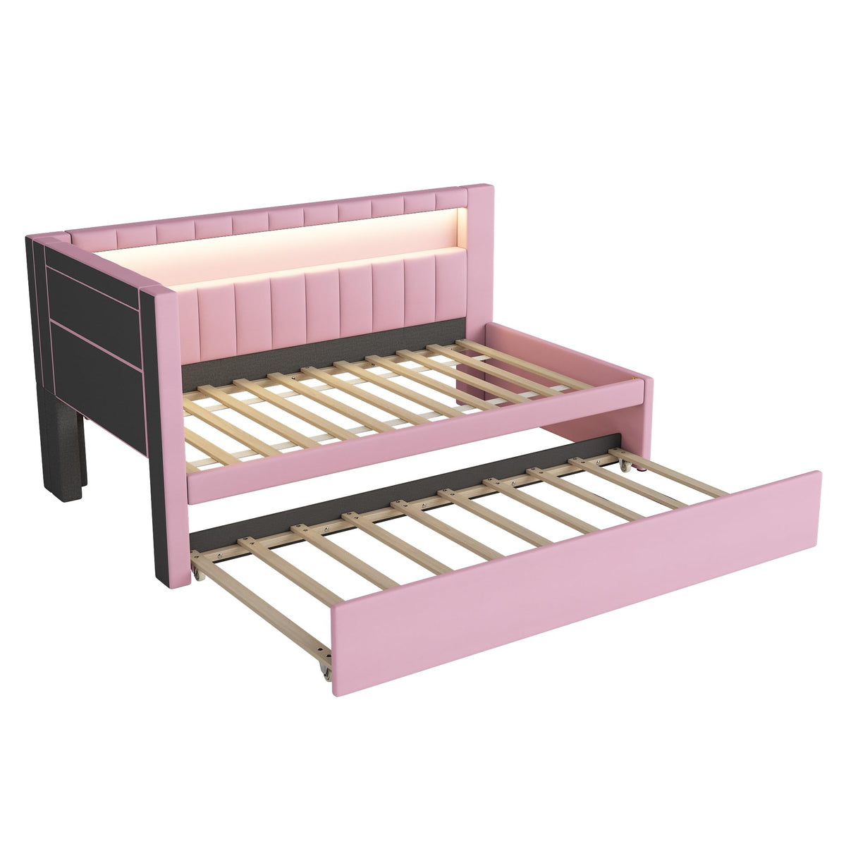 Twin Size Linen Fabric Daybed with Trundle and USB Ports K30954