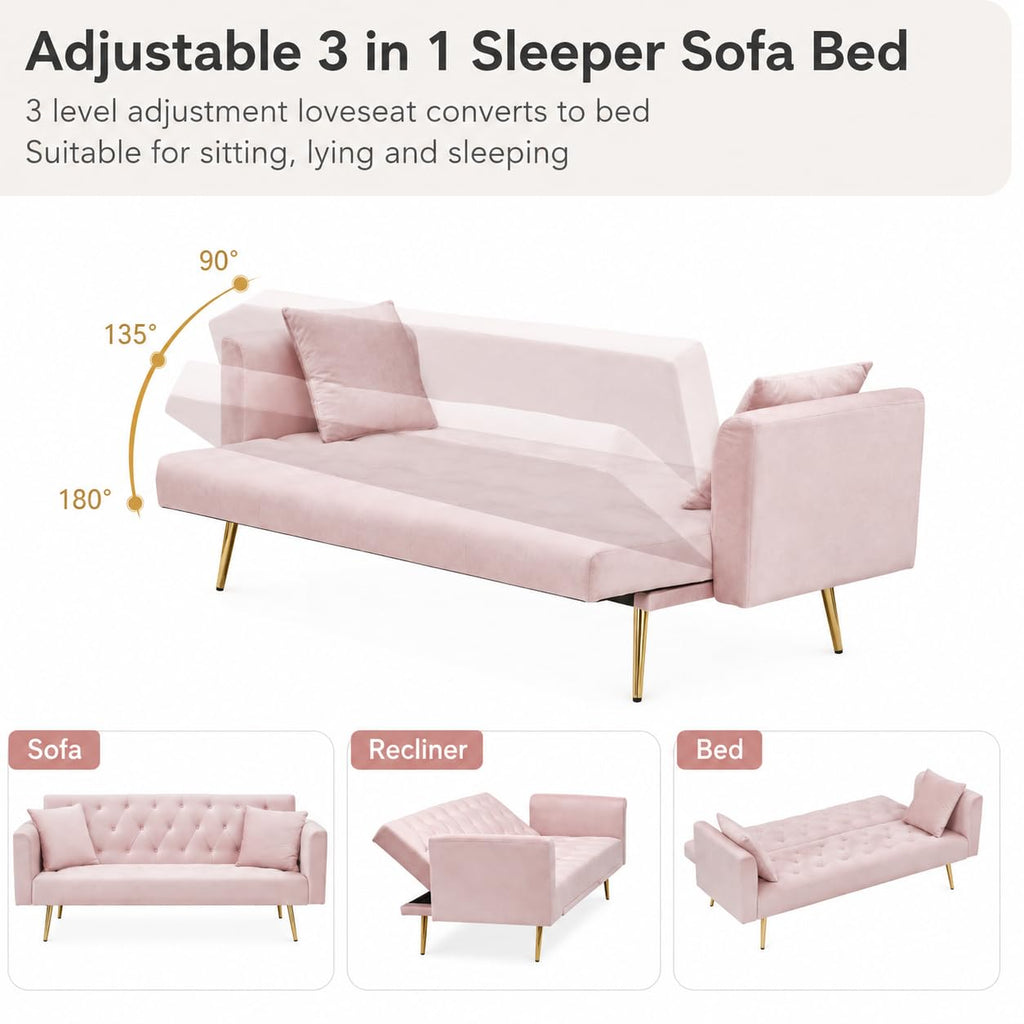 Pink Velvet Futon Sofa Bed F55310