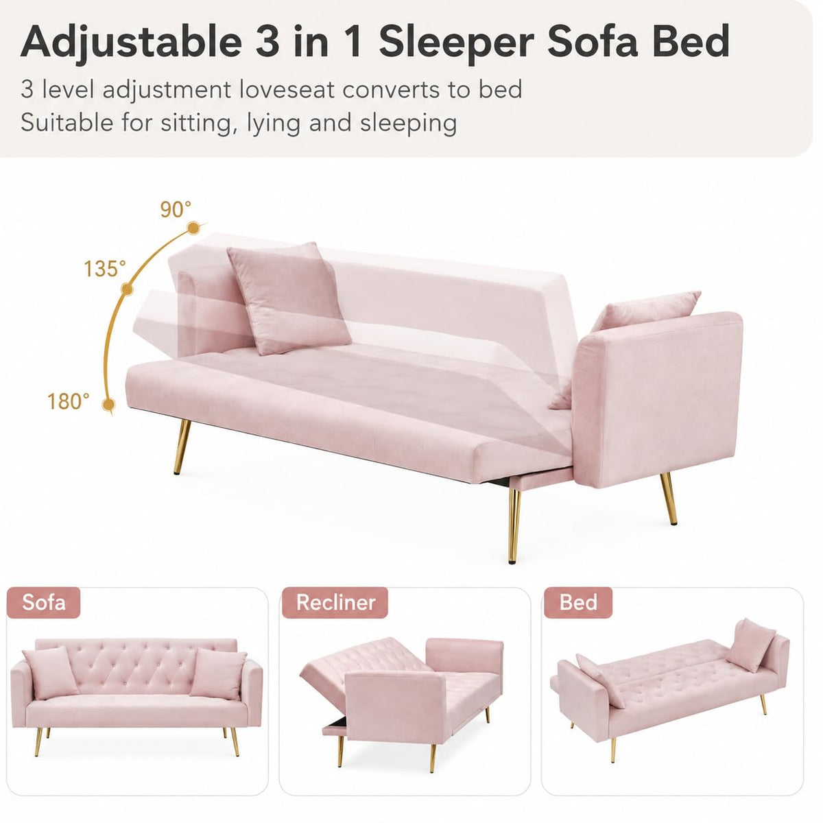 Pink Velvet Futon Sofa Bed F55310