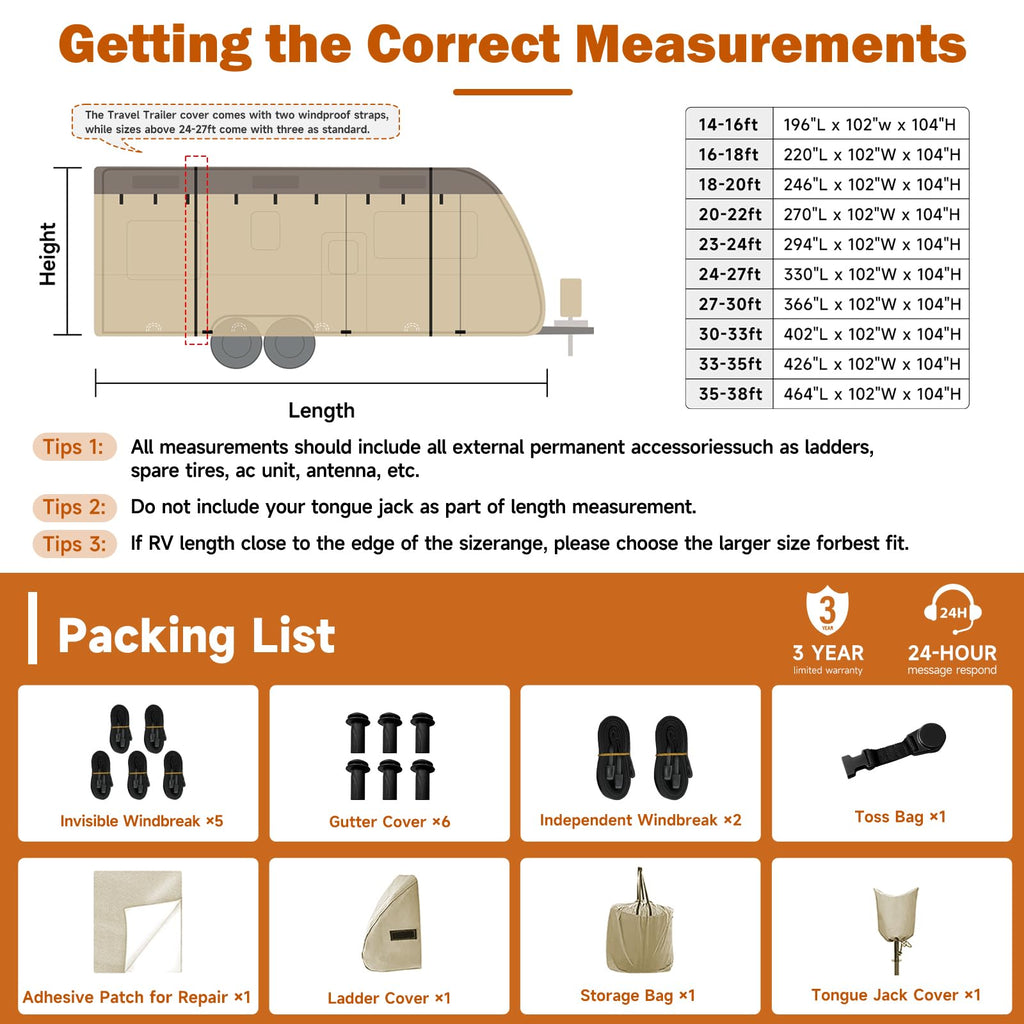 14' ~ 16' Waterproof Windproof Heavy Duty Travel Trailer RV Cover F9939