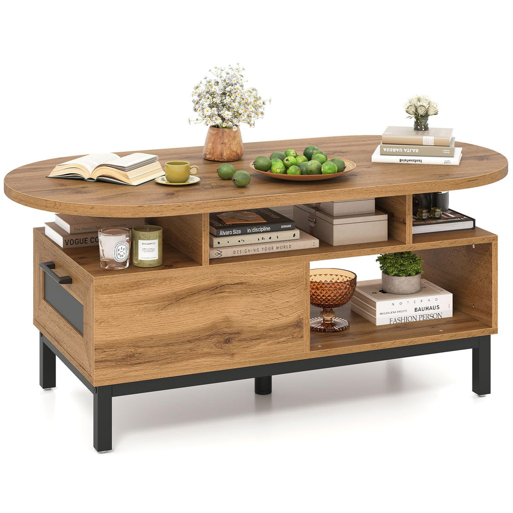 47" Oval Wood Coffee Table with Storage K462362