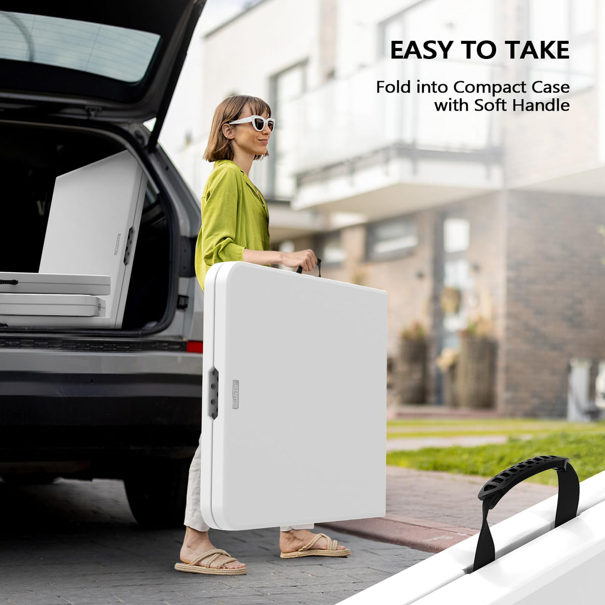 6 Foot White Plastic Folding Table with Carrying Handle W746533