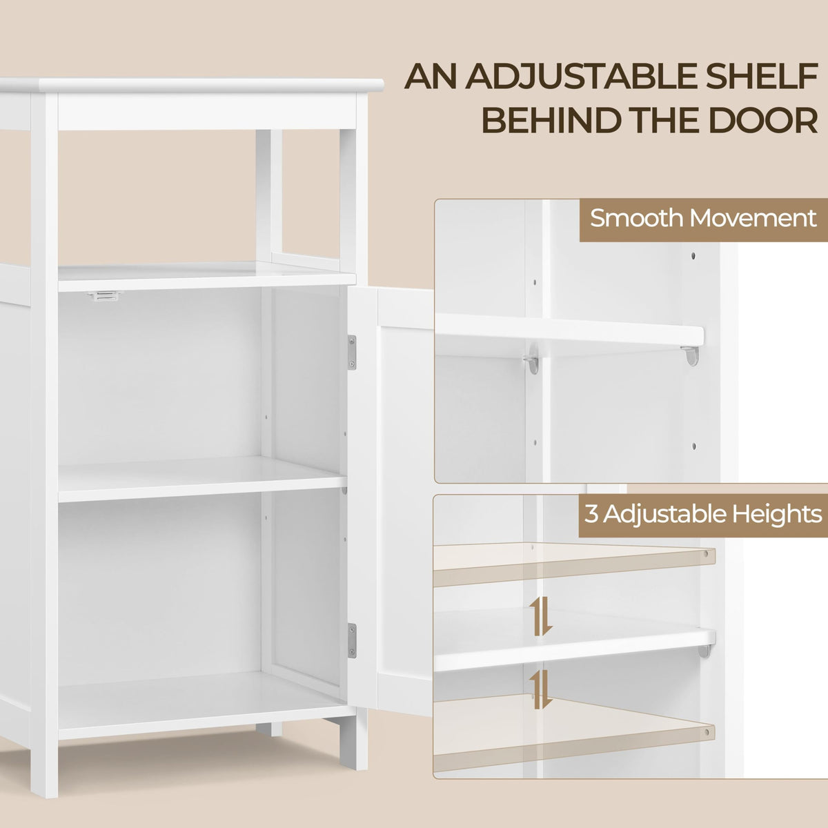 White Bathroom Storage Cabinet with Door & Open Shelf G8196