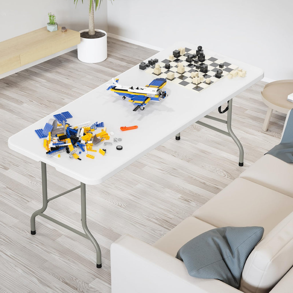6 Foot White Plastic Folding Table with Carrying Handle W746533