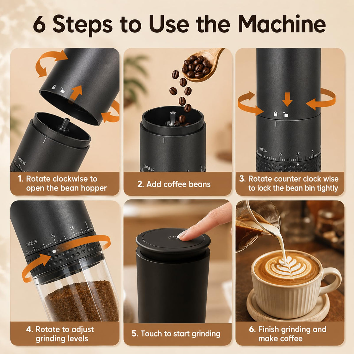 Portable Electric Coffee Grinder, Stainless Steel Conical Mill, USB-C Cordless, 38 Adjustable Grind Settings O8121