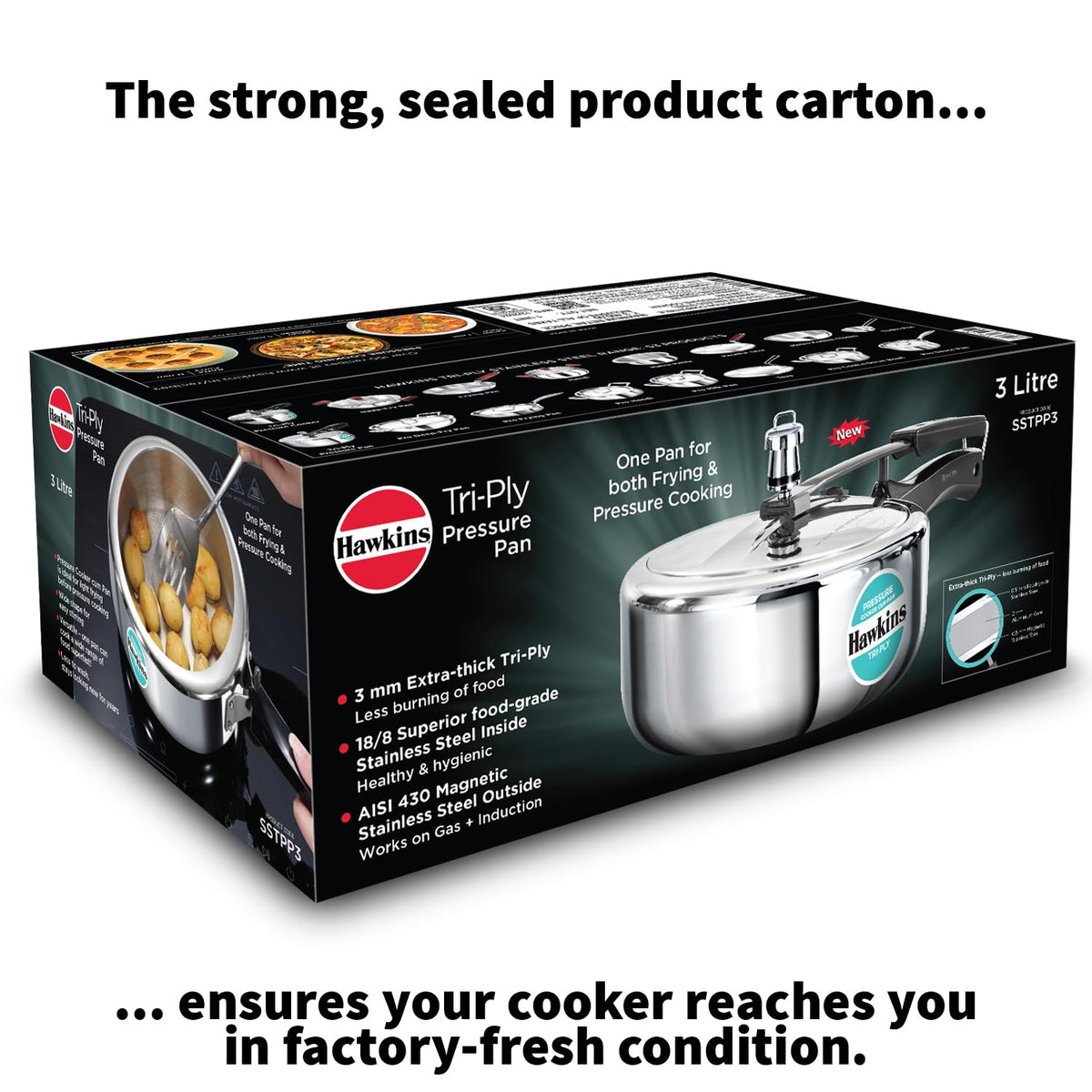 3 Litre Tri-Ply Stainless Steel Pressure Cooker G366434