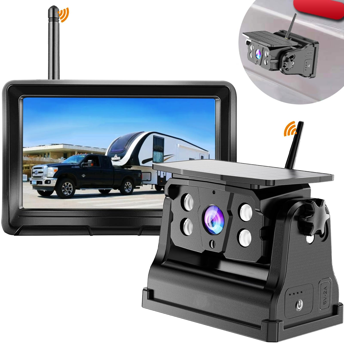 Solar Magnetic Wireless Backup Camera with 5" 1080P Monitor H6575