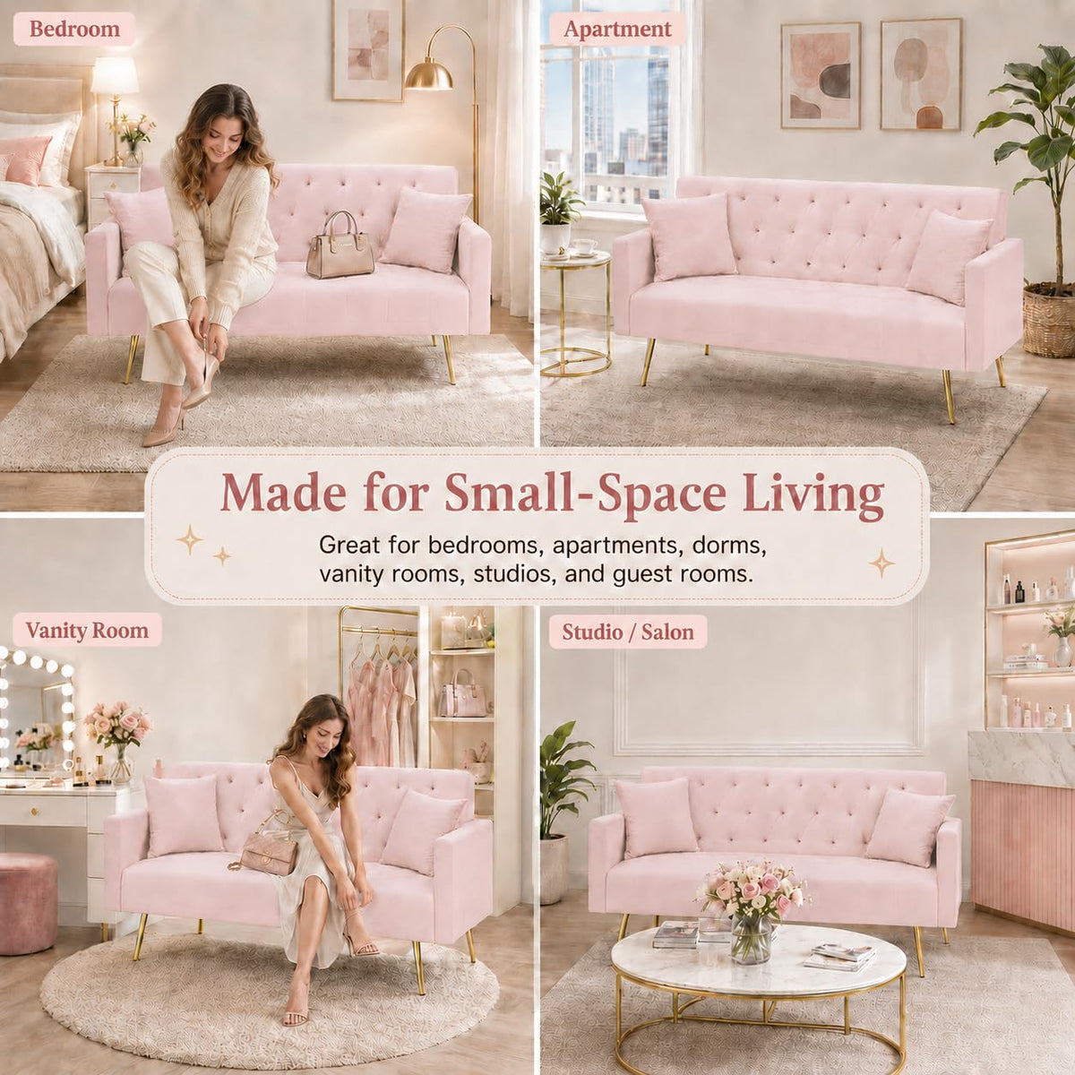 Pink Velvet Futon Sofa Bed F55310