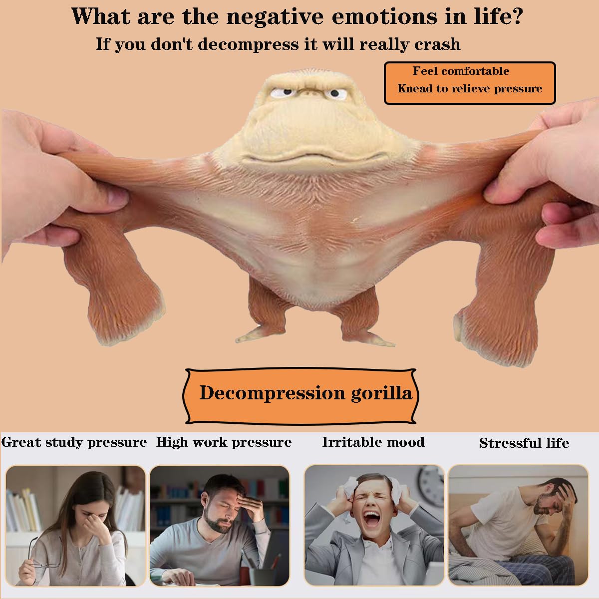 Brown Stretch Gorilla Sensory Stress Toy V1280