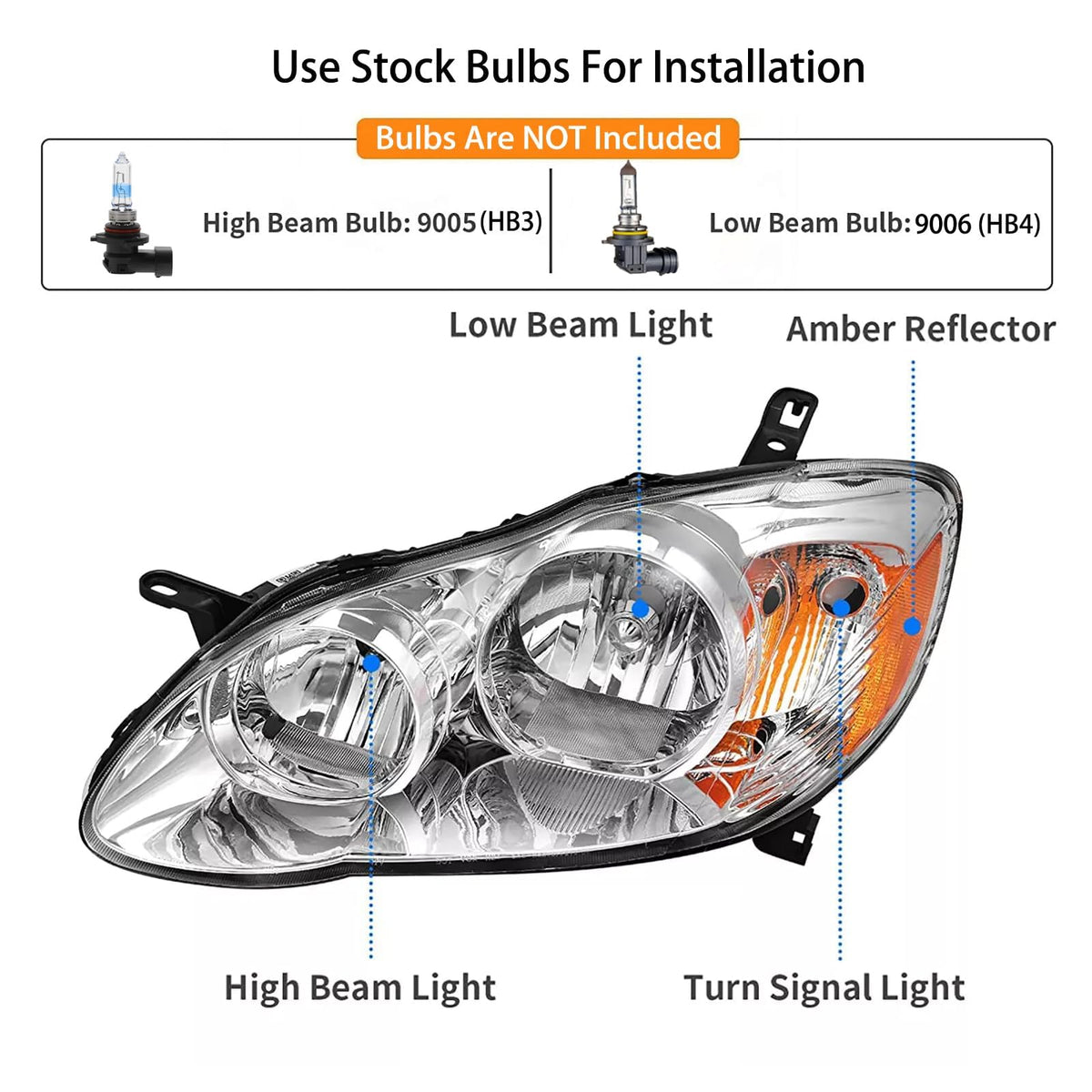 Chrome Amber Headlight Assembly Set S221230