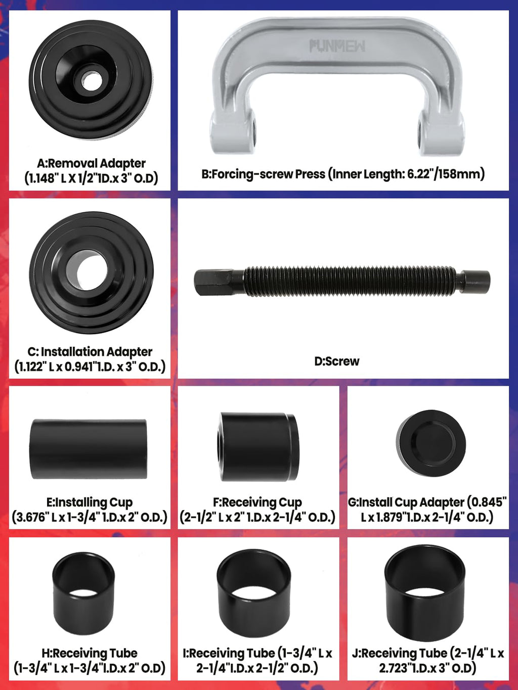 10 pcs Ball Joint Press & U Joint Removal Tool Kit with 4 * 4 Adapters A8730