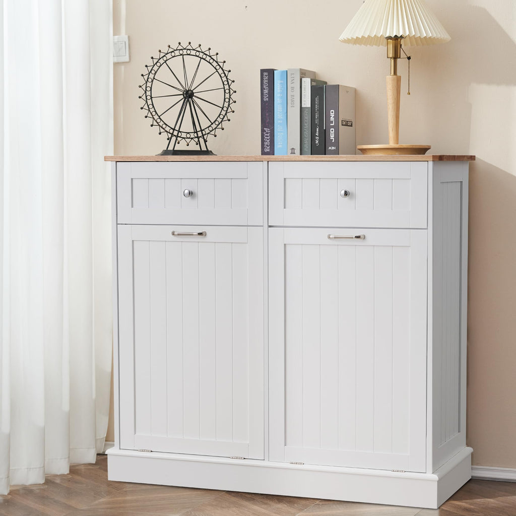 White 2x13 Gallons Tilt Out Trash Can Cabinet E563433
