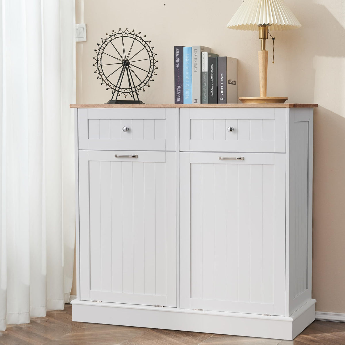 White 2x13 Gallons Tilt Out Trash Can Cabinet E563433