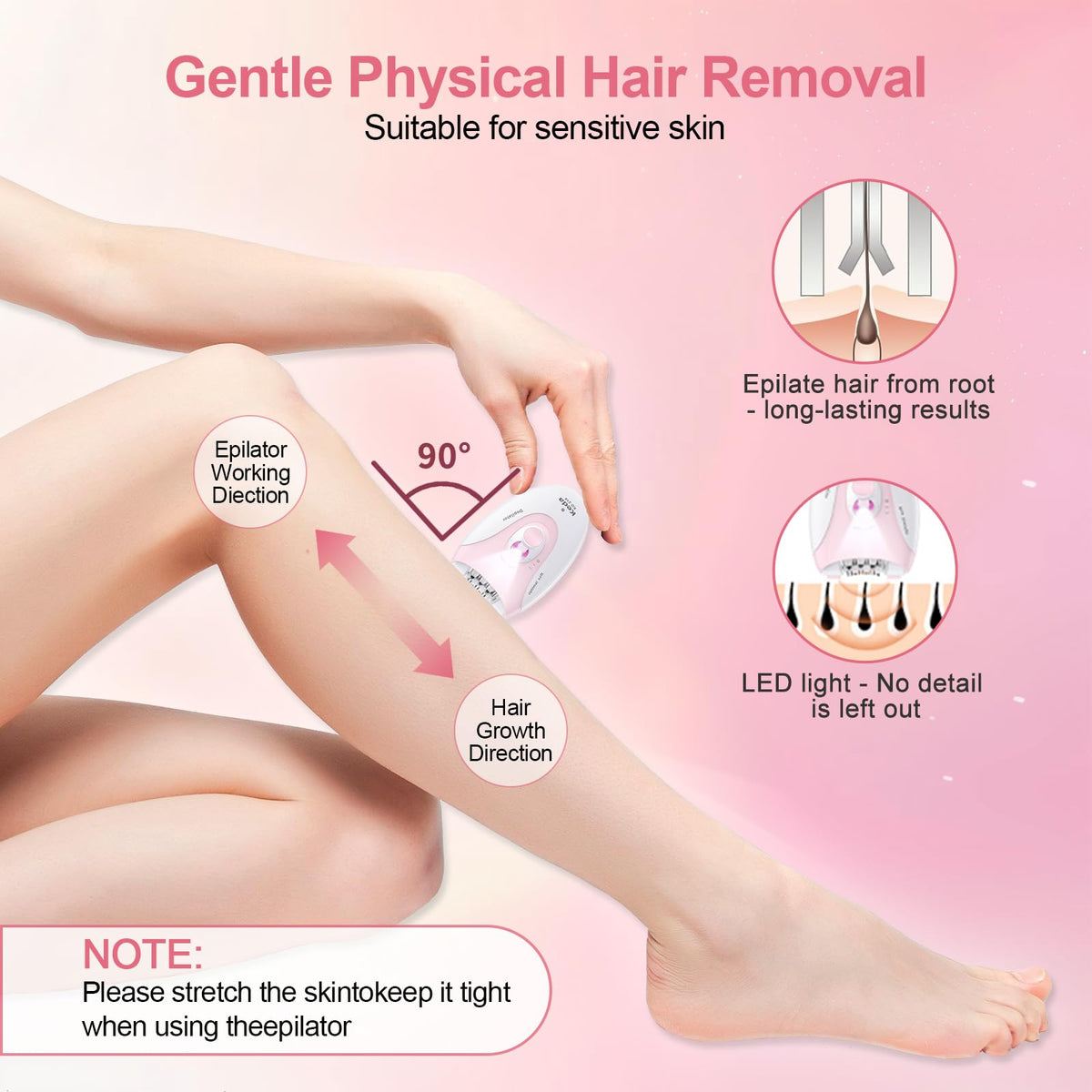 2 Speeds Rechargeable Epilator with LED Light C528
