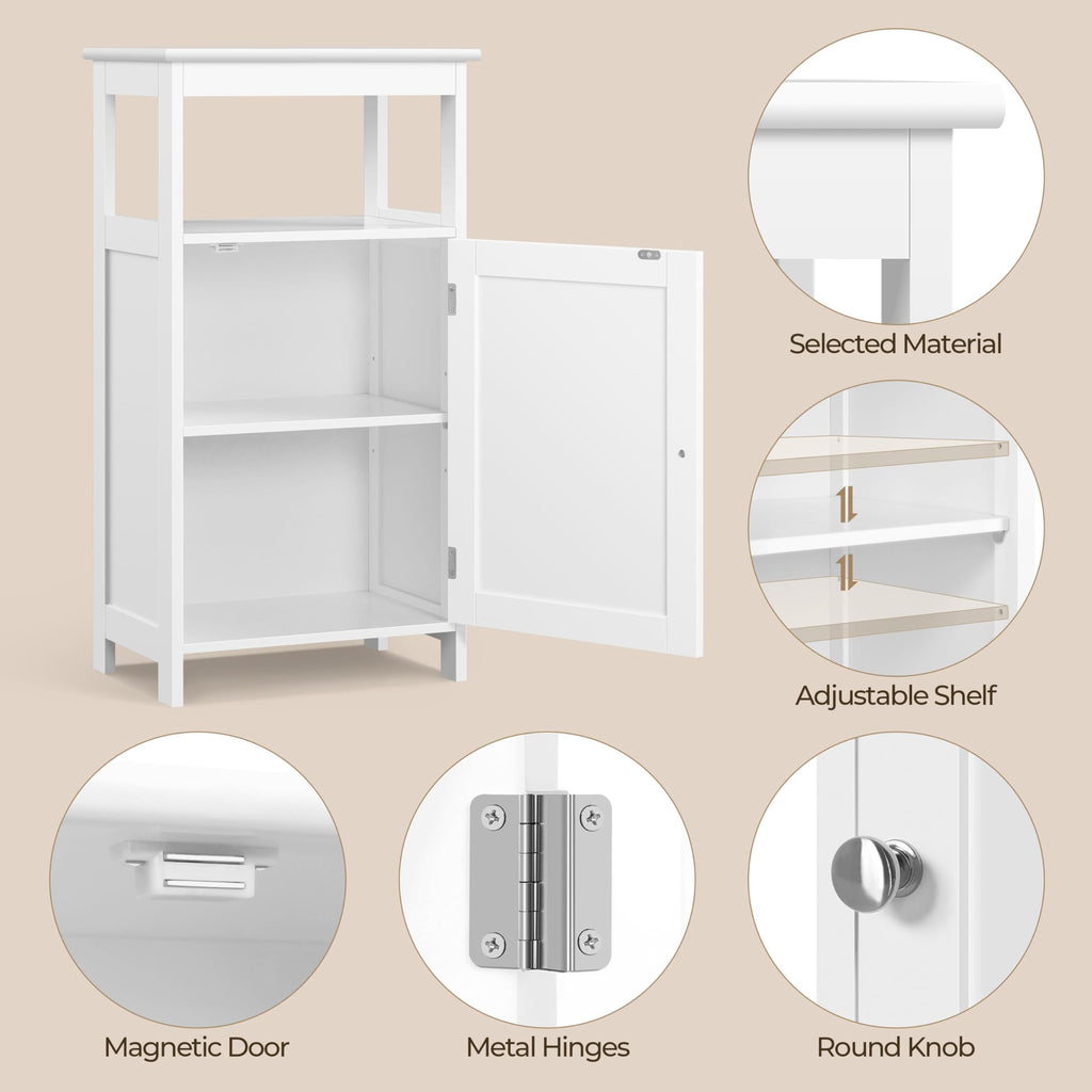 White Bathroom Storage Cabinet with Door & Open Shelf G8196