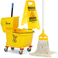 Yellow 35 Quart Commercial Mop Bucket on Wheels S368