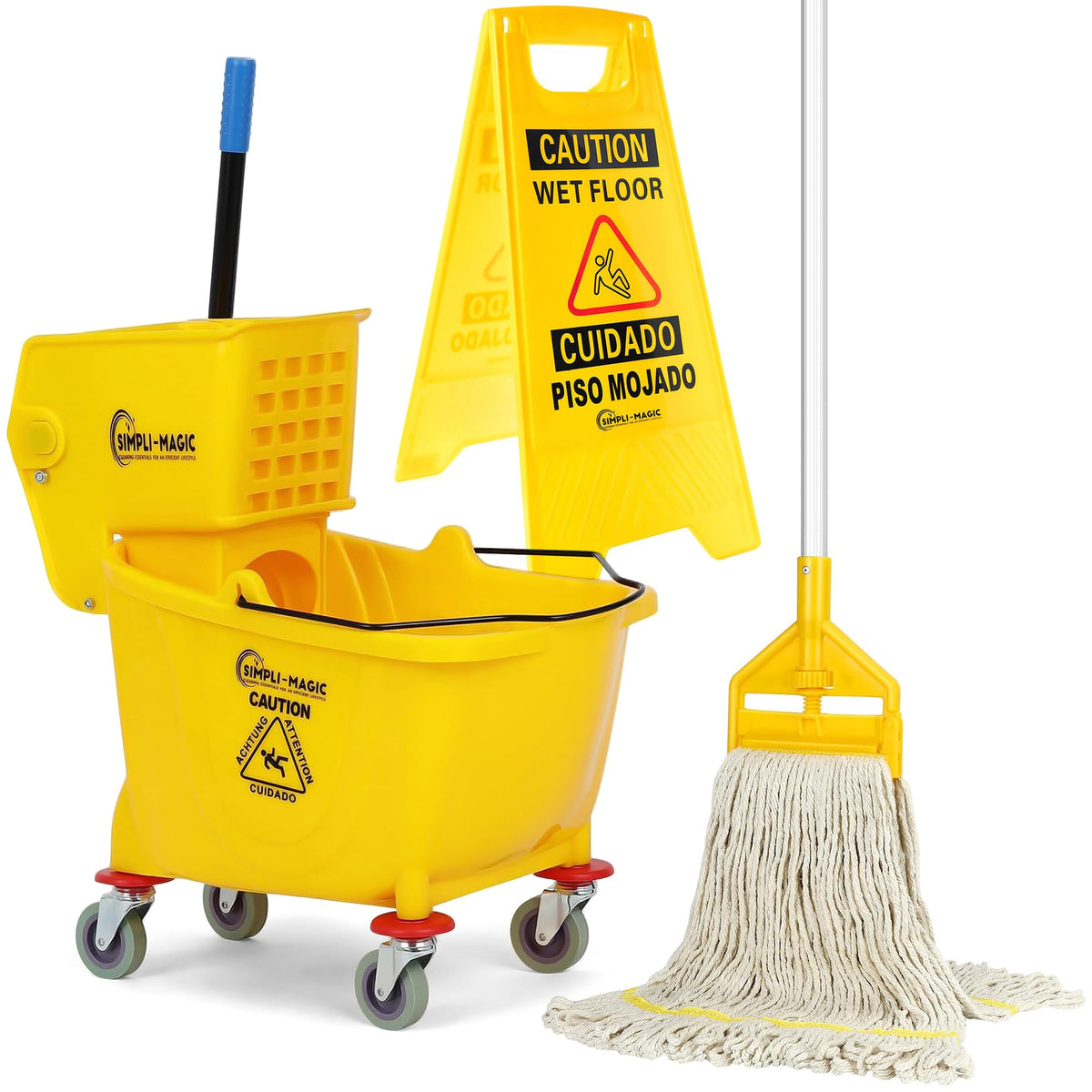 Yellow 35 Quart Commercial Mop Bucket on Wheels S368