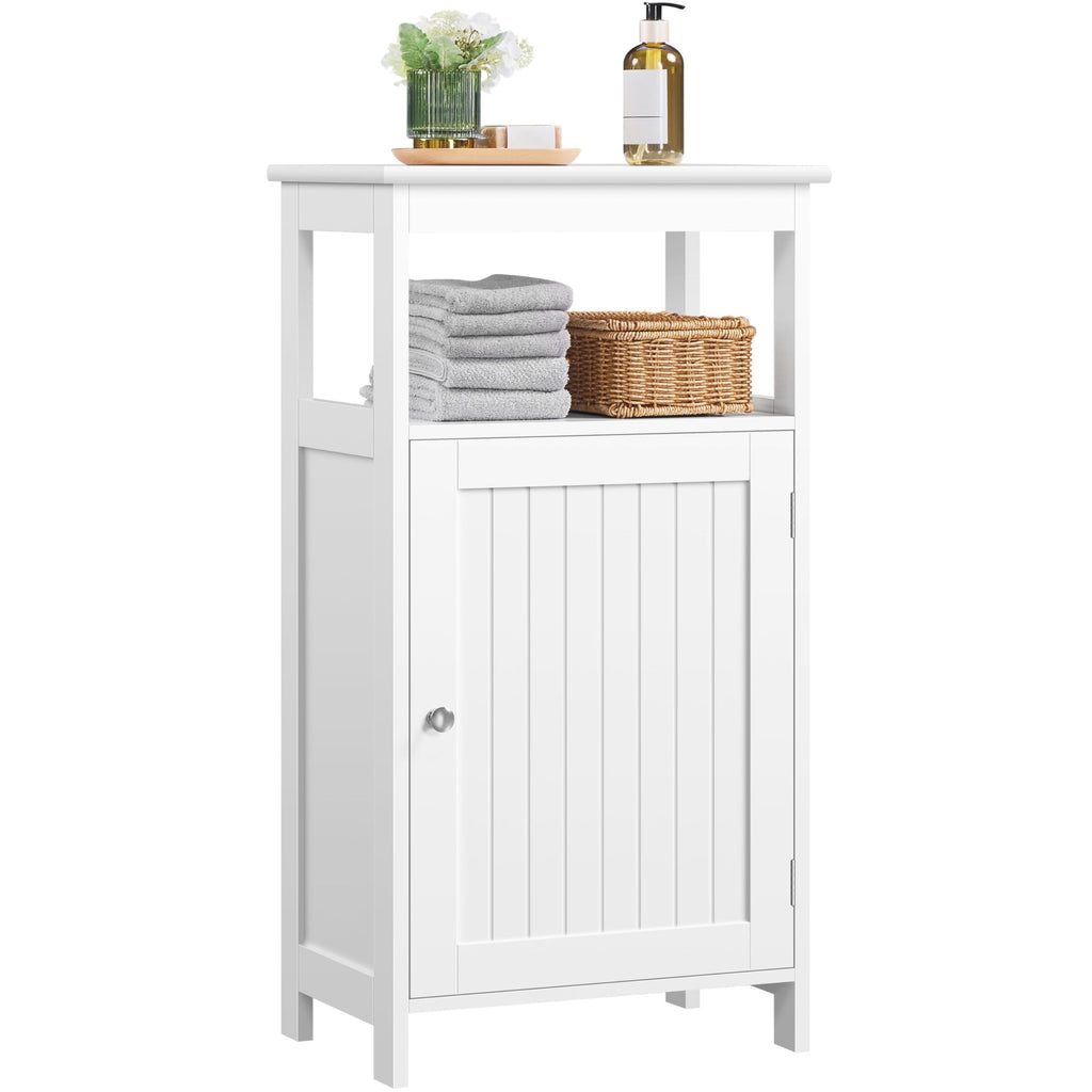 White Bathroom Storage Cabinet with Door & Open Shelf G8196