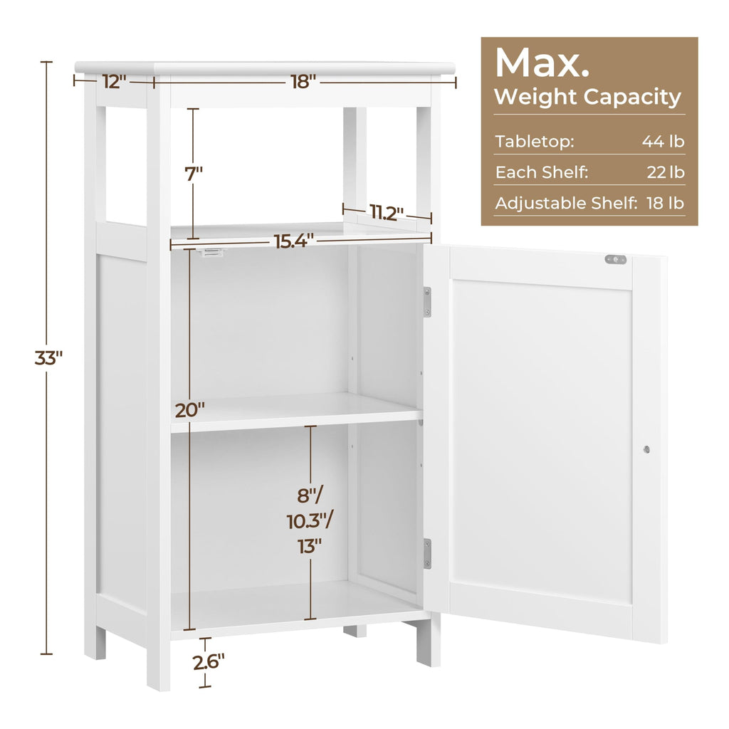 White Bathroom Storage Cabinet with Door & Open Shelf G8196