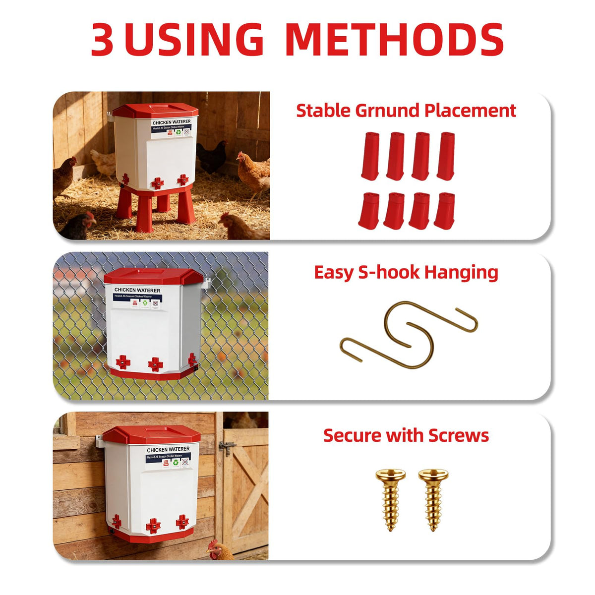 3-Gallon Heated Chicken Waterer with Heater and 4 Nipples G815936