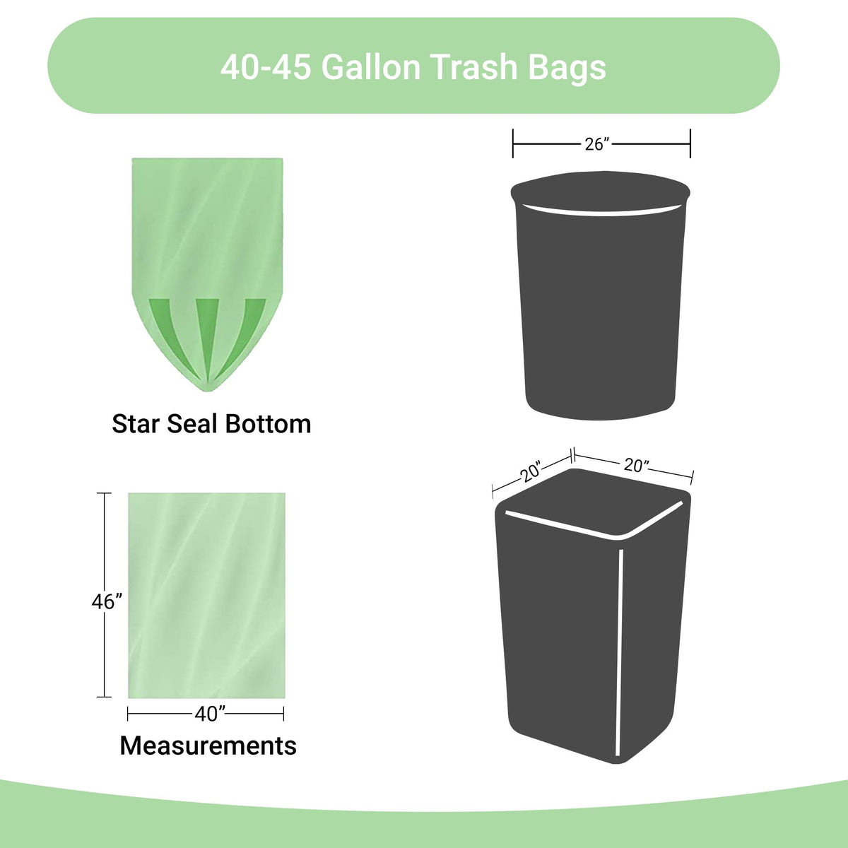 Biodegradable 40-45 Gallon Trash Bags 100 Count L455