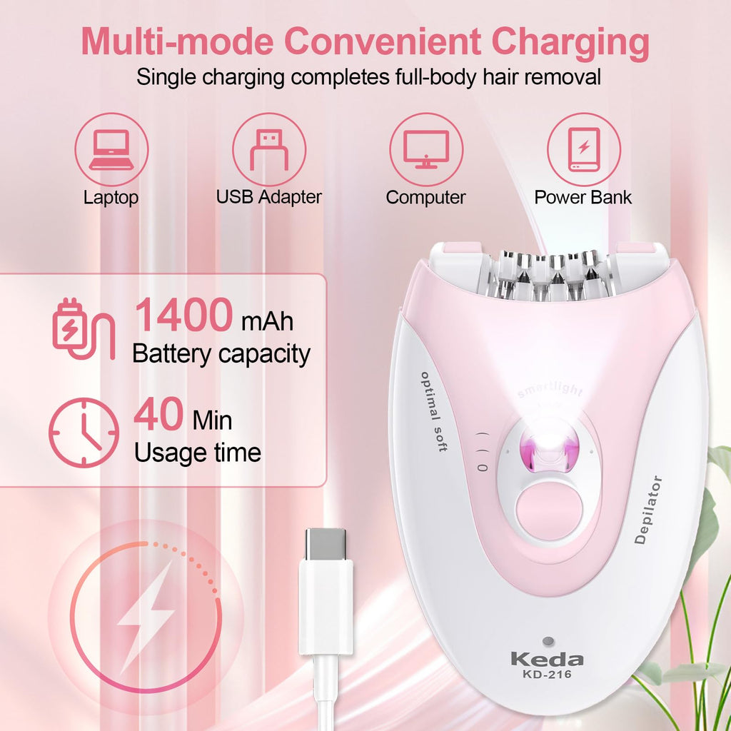 2 Speeds Rechargeable Epilator with LED Light C528