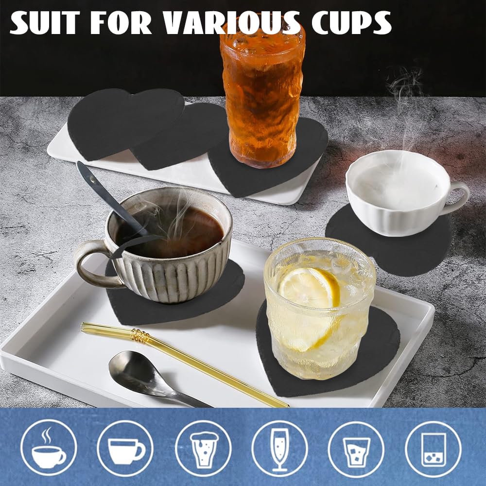 8 Pack Black Slate Coasters with Metal Holder O57879