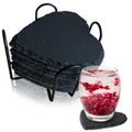 8 Pack Black Slate Coasters with Metal Holder O57879
