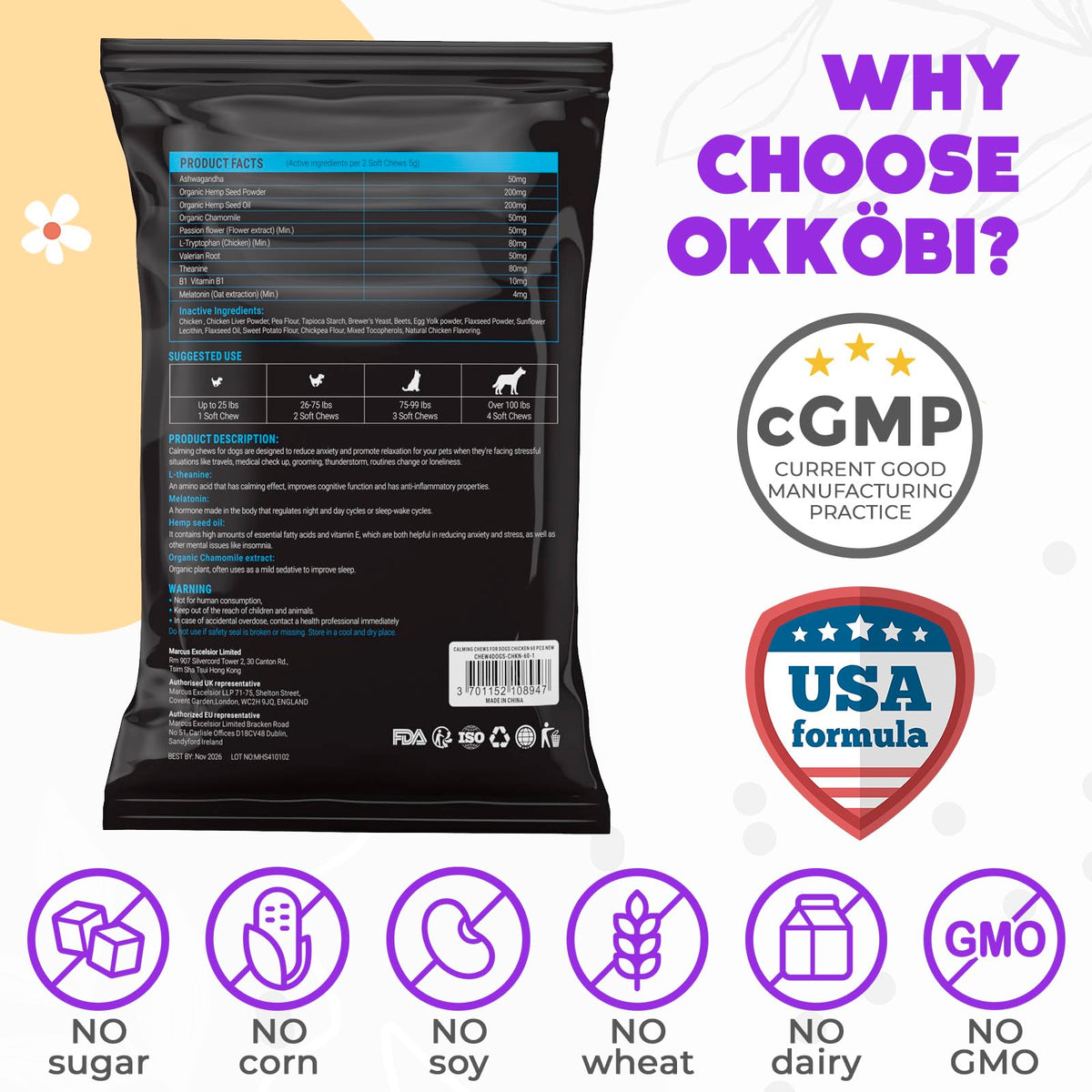 Chicken Flavor 60 Count Calming Chews for Dogs A101