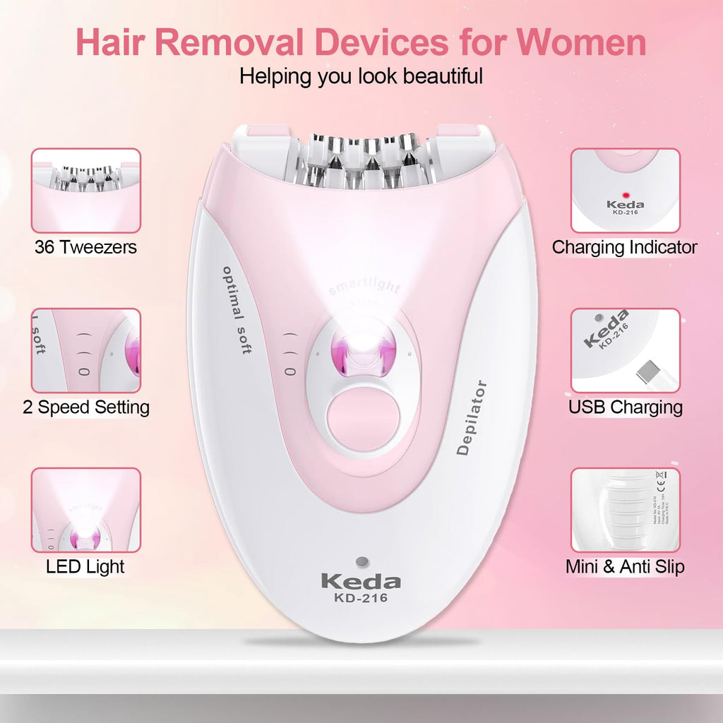 2 Speeds Rechargeable Epilator with LED Light C528