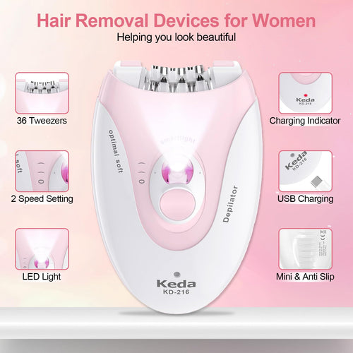2 Speeds Rechargeable Epilator with LED Light C528