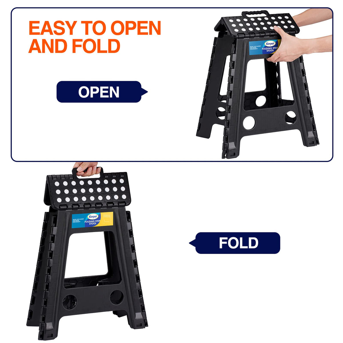 18" Non-Slip Folding Step Stool 300 lbs Black X3161
